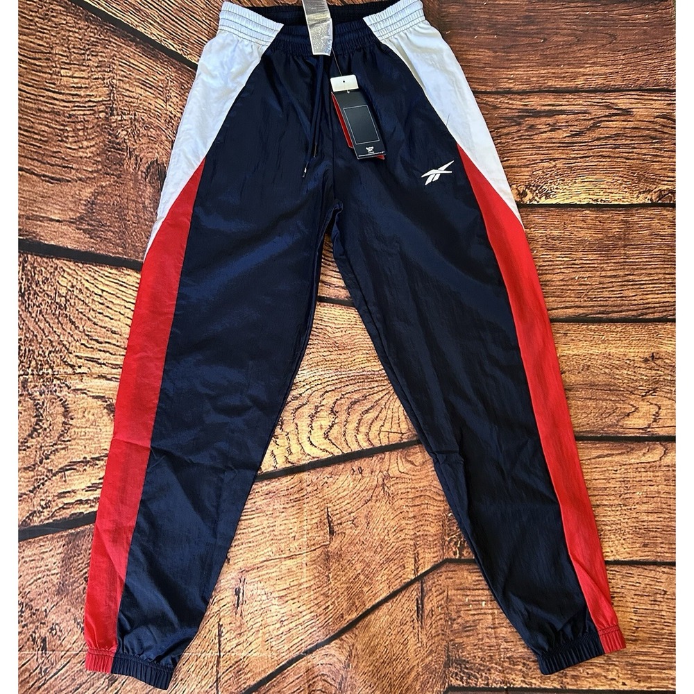 Reebok Vector Track Pants Joggers Woven Women's XS Blue White Red‎ Pockets